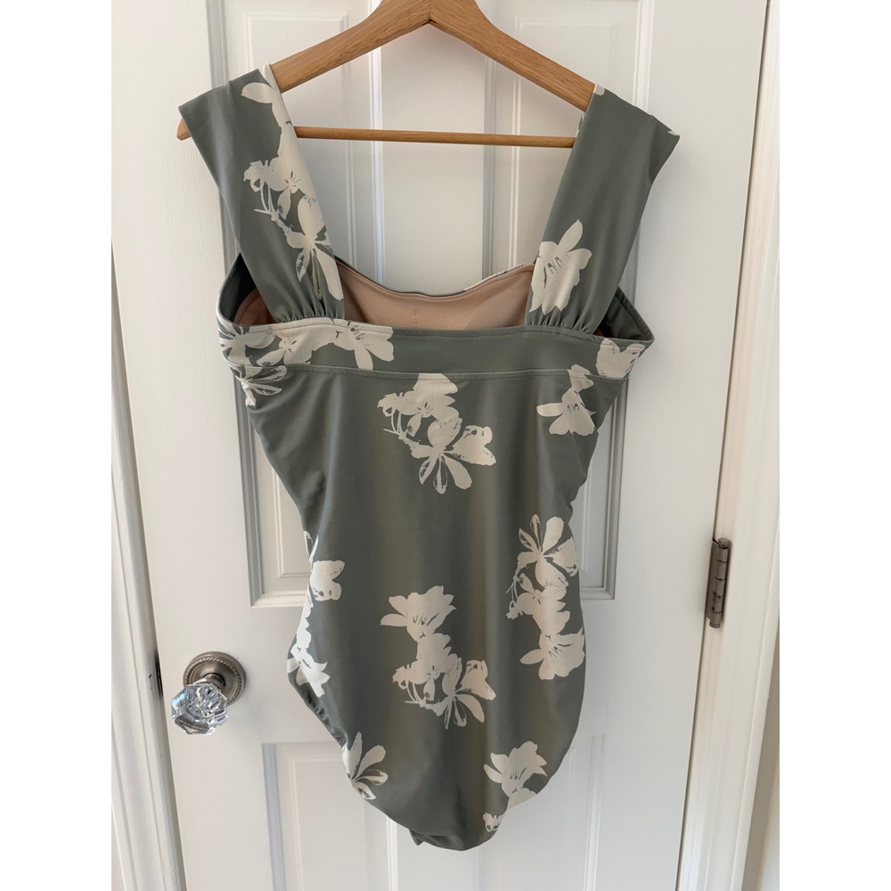 Albion Fit Victoria One Piece Swimsuit Sage Green Floral Ruched Size L - Picture 5 of 8